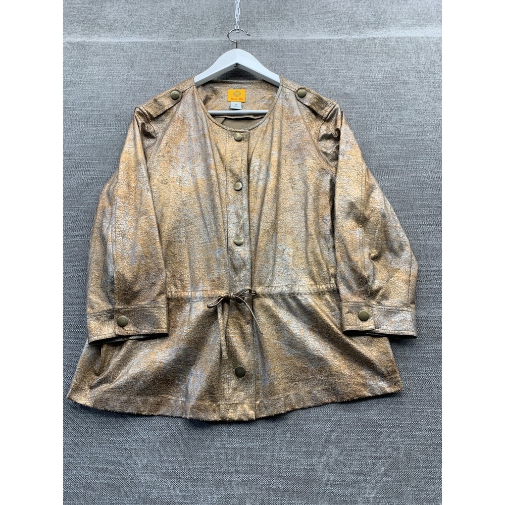 Ruby Rd Jacket Womens‎ 16 Gold Faux Leather Drawstring Waist Water Resistance